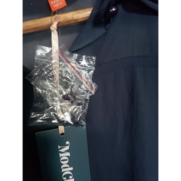 Modcloth Blouse Women's Medium Navy Blue Chiffon Beaded Collar Sheer Top NWT - Picture 5 of 12